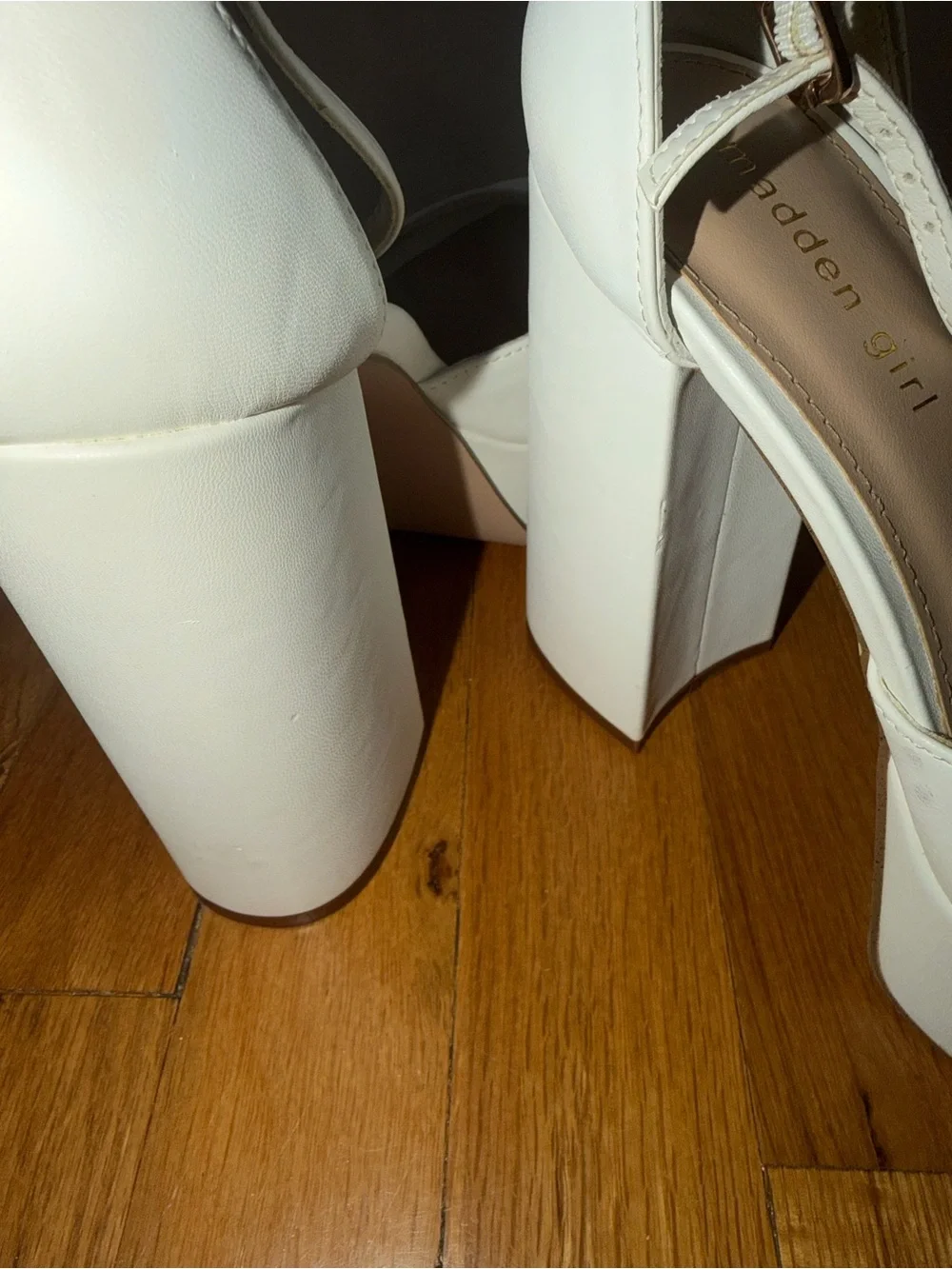Madden Girl White Platform Block Heel Pumps with Ankle Strap